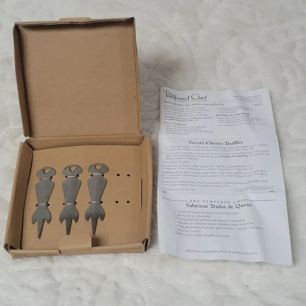 The Pampered Chef Stainless Steel Serving Picks 3 Piece Set  Retired #2905